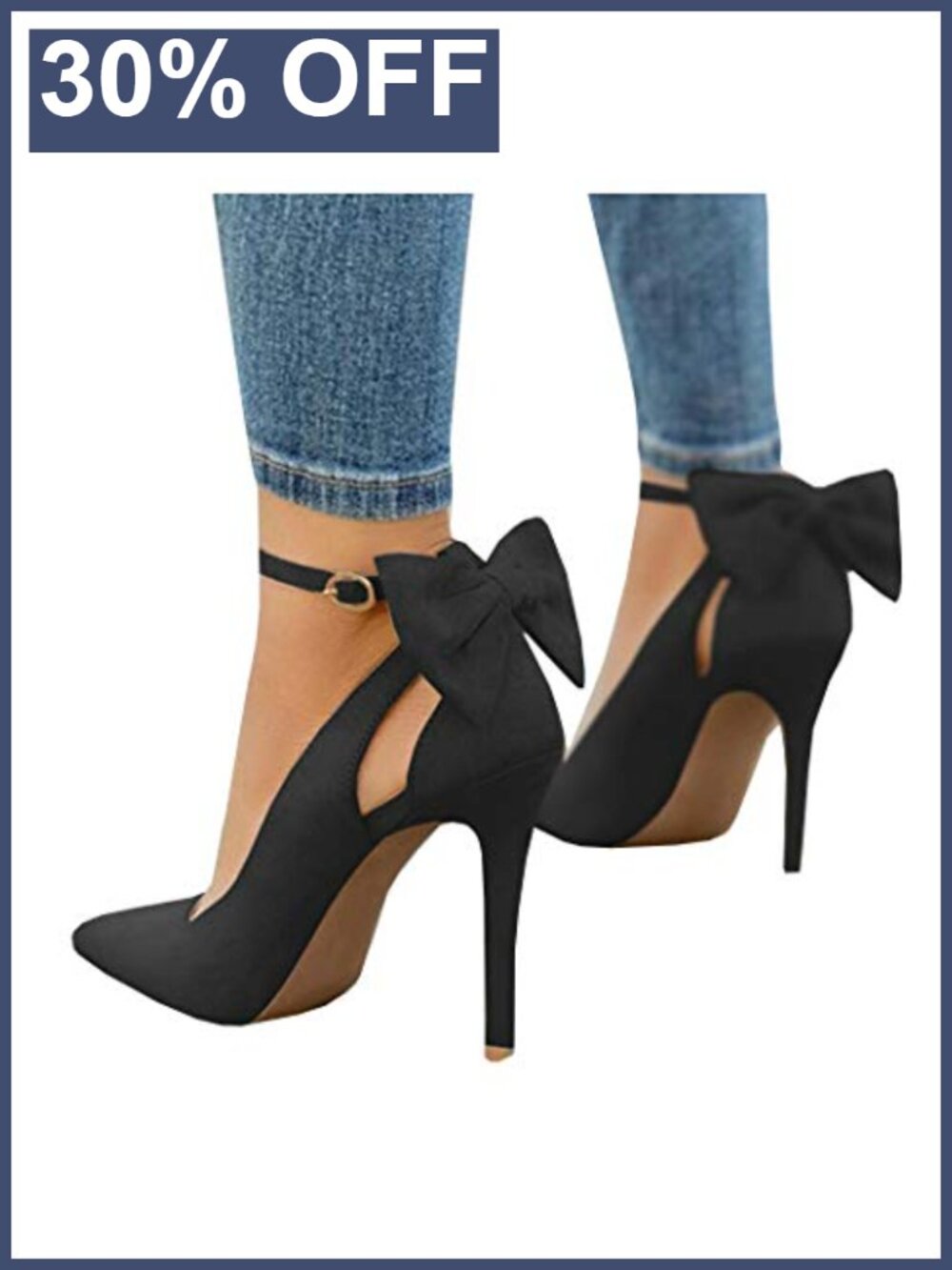 Faux Suede Pointed Toe High Heels | Ankle Strap D'Orsay Pumps with Bow